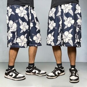Ocean‎ Pacific OP Hibiscus Floral Board Shorts Navy Blue Cargo Size XL 40-42 Y2K